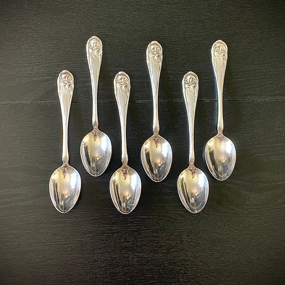 Antique 1904 Set of 6 Community Silver Triple Plus Flower De Luce 7” Spoon - Picture 1 of 7